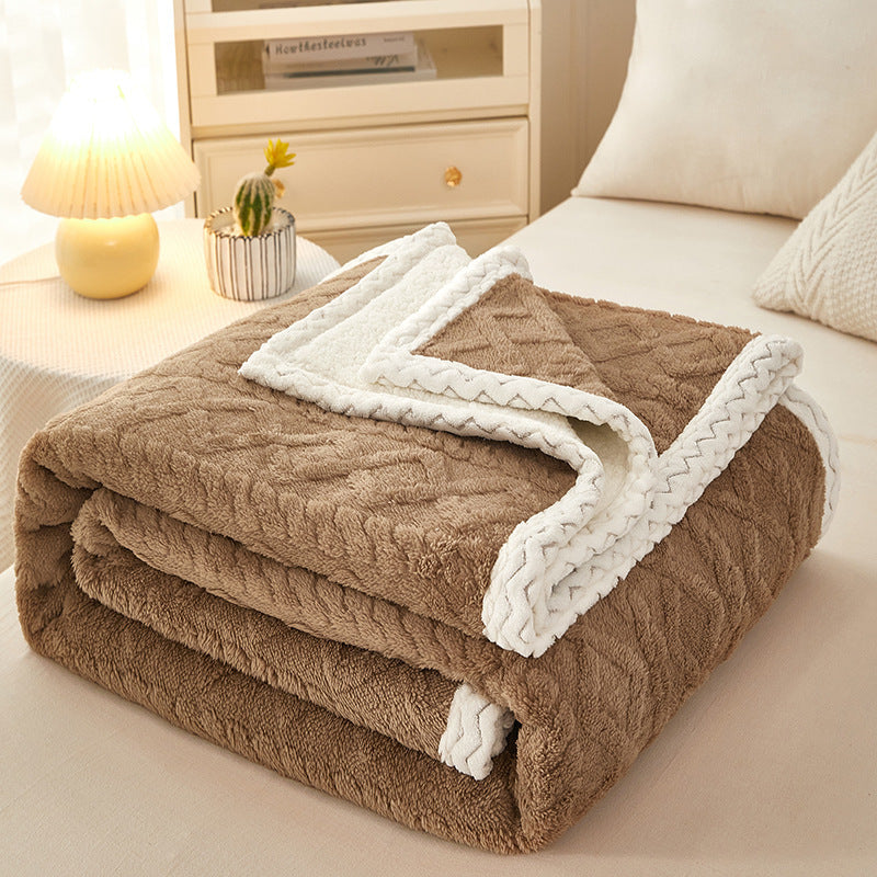 Warm Coral Fleece Sofa Blanket