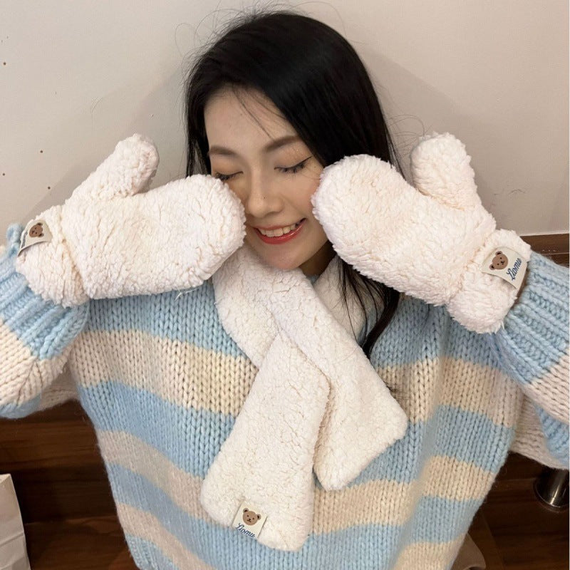 Bear Plush Gloves With Scarf