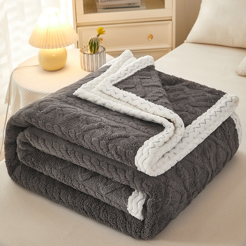 Warm Coral Fleece Sofa Blanket