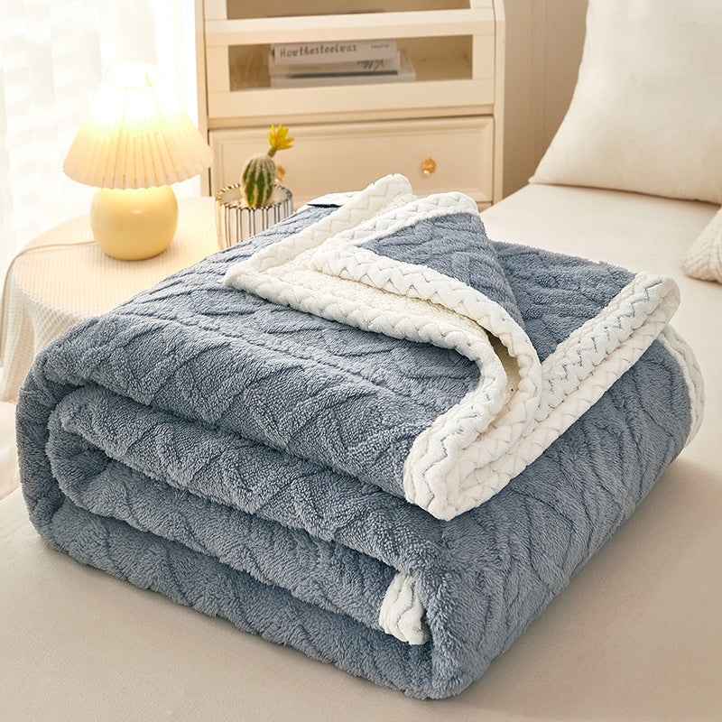 Warm Coral Fleece Sofa Blanket