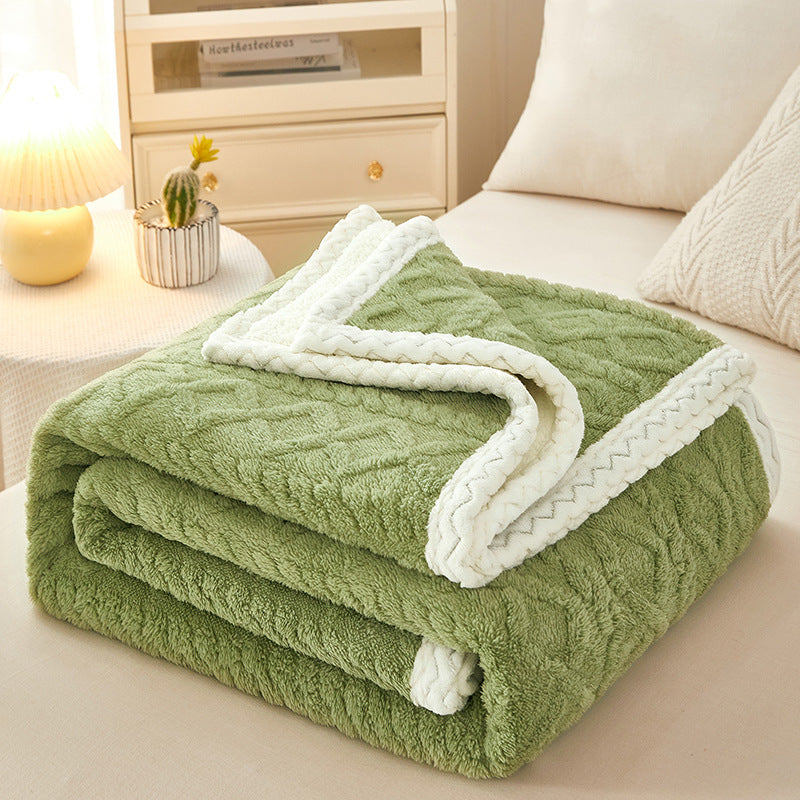 Warm Coral Fleece Sofa Blanket