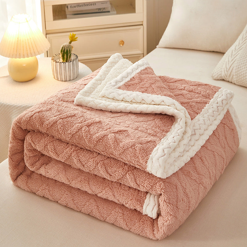Warm Coral Fleece Sofa Blanket