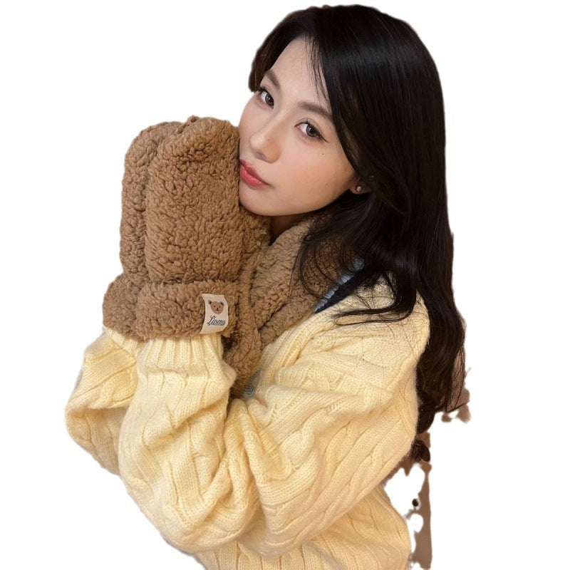 Bear Plush Gloves With Scarf