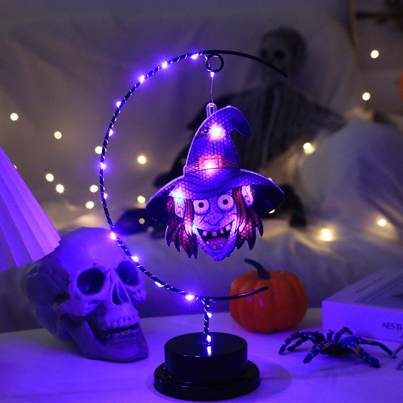 Led Halloween Wrought Iron Witch Modeling Lamp Atmosphere Decorative Lamp