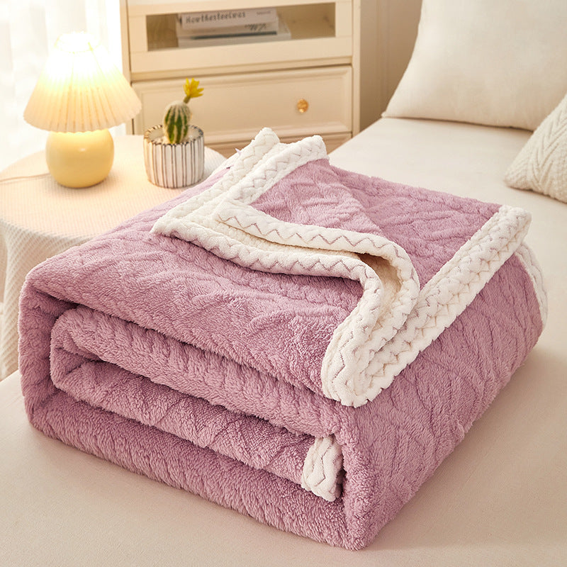 Warm Coral Fleece Sofa Blanket