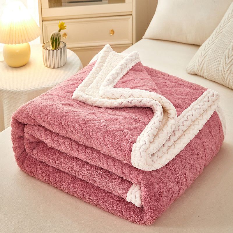 Warm Coral Fleece Sofa Blanket