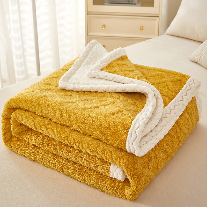 Warm Coral Fleece Sofa Blanket