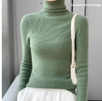 Slim Fit Women's Turtleneck Short Pure Wool Sweater