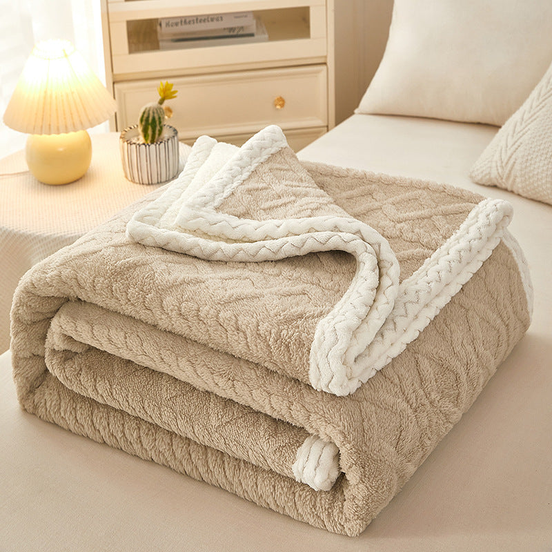Warm Coral Fleece Sofa Blanket